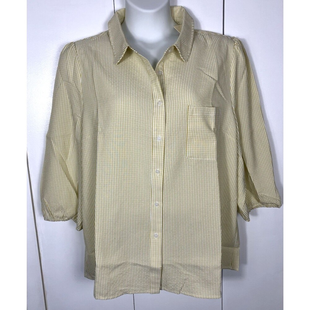 Doe & Rae NWT Striped Seersucker Blouse Gold/White 3XL